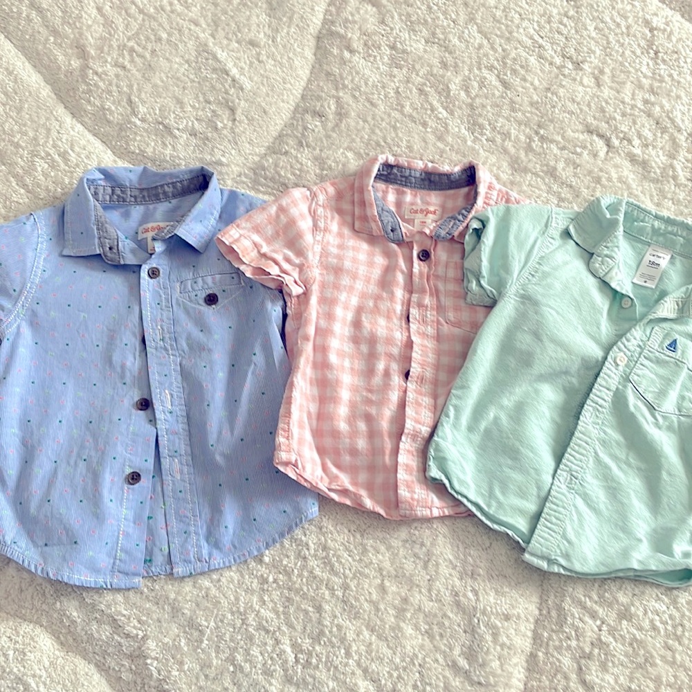Boys Easter pastel button down bundle, Cat & Jack and Carter’s 18m